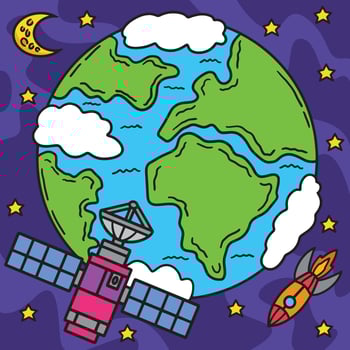 Space Satellite Colored Cartoon Illustration vector