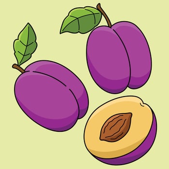 Plum Fruit Vegetable Colored Cartoon Illustration vector