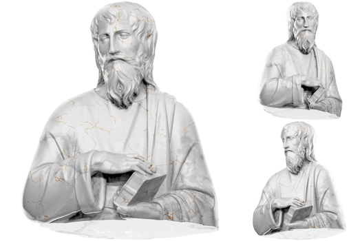 3D render of a saint statue with stone texture and gold accents. Great for religious design projects. png