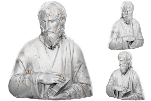 3D render of a saint statue with stone texture and gold accents. Great for religious design projects. png