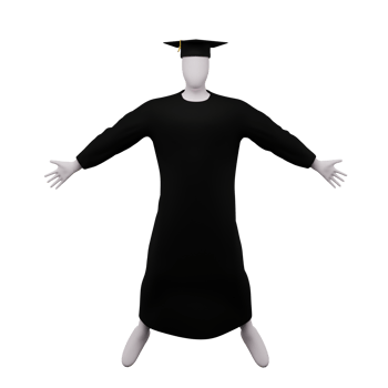 3d diploma graduation figure pose with cap and gown. And is doing a flying pose. png