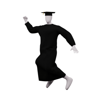 3d diploma graduation figure pose with cap and gown. And is doing a jump pose. png