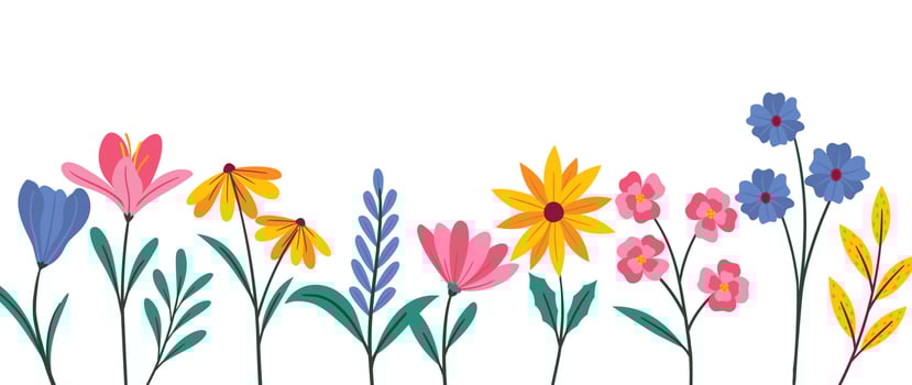 Abstract floral art background vector. Wallpaper of spring colorful flowers garden. Isolated on white for greeting cards, Easter, thanksgiving. Spring set, background, cover, hand drawn elements. vector