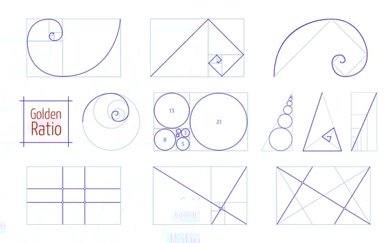 Golden ratio proportions and composition balance vector