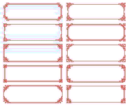 Chinese red frames, borders, Asian geometric lines vector