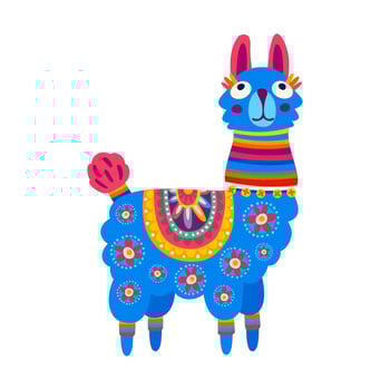 Chile llama alpaca, wild camel, cartoon character vector