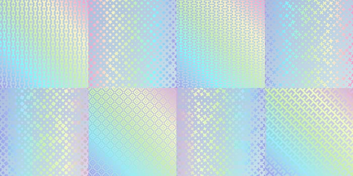 Hologram texture patterns, glitter foil gradient vector
