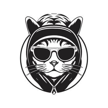 cool cat wearing eyeglasses and hoodie, vector concept digital art, hand drawn illustration