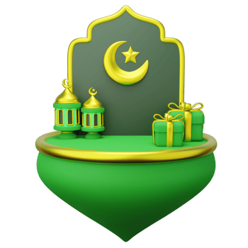 3D ramadan floated product podium decorated with islamic gate, lantern and giftbox png