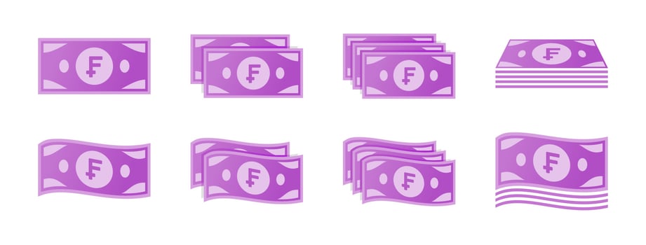 Swiss Franc Banknote Icon Set vector