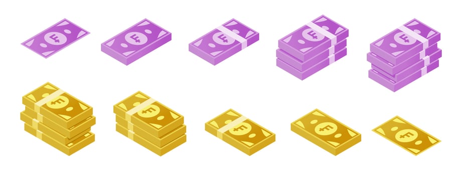 Swiss Franc Banknote Isometric Icon Set vector