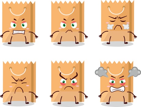 Grocery bag cartoon character with various angry expressions vector