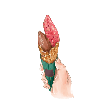 Watercolor Painting of Strawberry and Chocolate Gelato Served in a Cone png