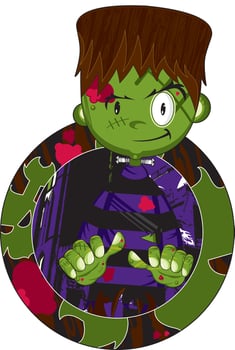 Cartoon Scary Frankensteins Monster - Spooky Halloween Illustration vector
