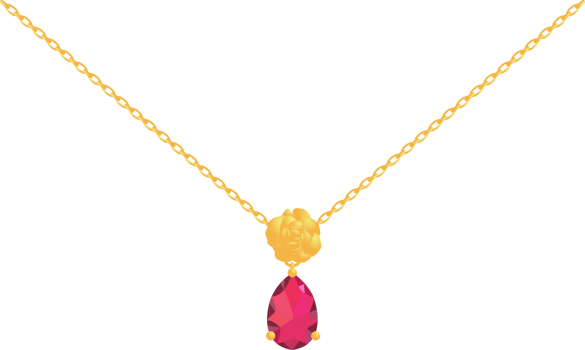 Gold chain necklace  with red gemstone and rose gold png