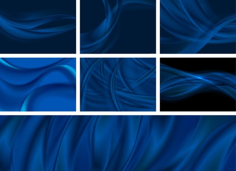 Set of dark blue abstract smooth waves backgrounds vector