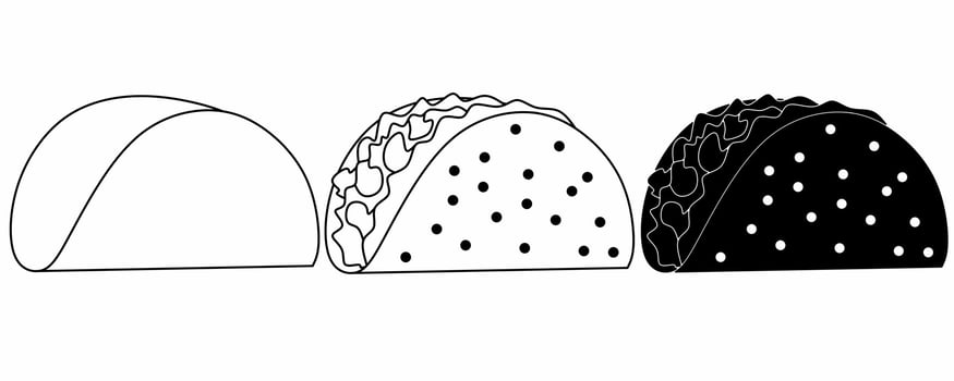 outline silhouette taco icon set isolated on white background vector