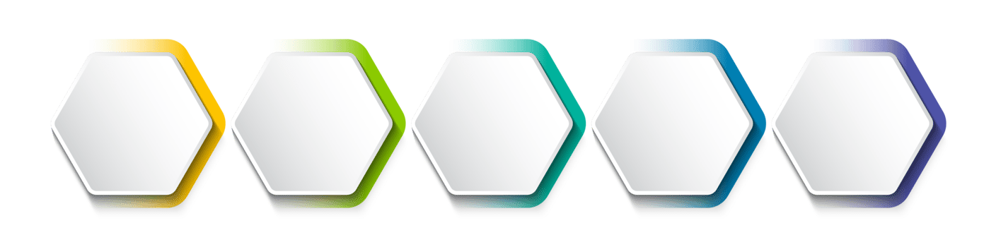 Business infographic template with step or option design. Infographics five options. Diagram with hexagons. Vector design. png