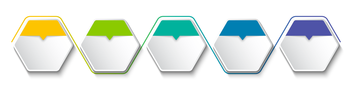 Business infographic template with step or option design. Infographics five options. Diagram with hexagons. Vector design. png