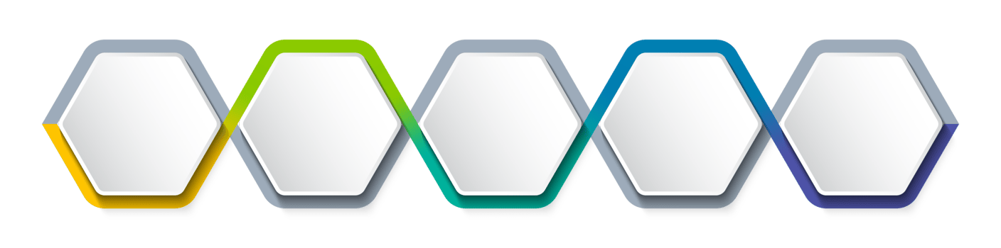 Business infographic template with step or option design. Infographics five options. Diagram with hexagons. Vector design. png