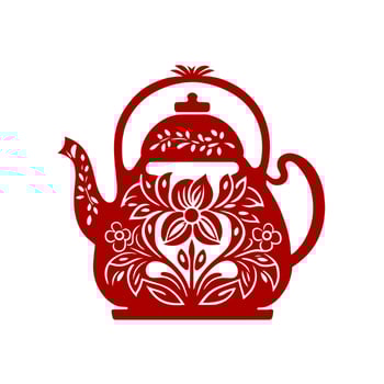 Red floral teapot with monochrome design - isolated vector illustration for elegant kitchen decor, perfect for tea lovers.