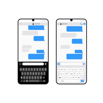 Smartphone chatting sms app template bubbles, black and white theme. Place your own text to the message clouds. Compose dialogues using samples bubbles Eps 10 format vector