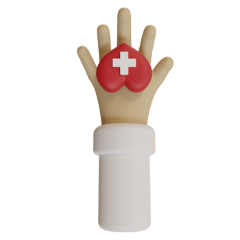 3d rendering of a hand holding a heart icon with a cross symbol. copy space background, banner, card, poster concept of world blood donation day. 3D Render illustration cartoon style. png