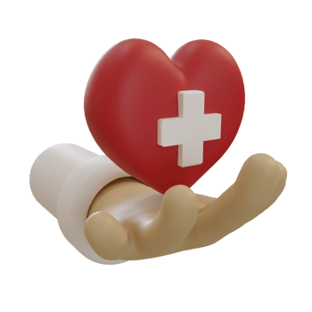3d rendering of a hand holding a heart icon with a cross symbol. copy space background, banner, card, poster concept of world blood donation day. 3D Render illustration cartoon style. png