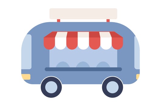 Street kiosk icon. Fast food truck concept. Summer fair. Vector flat illustration