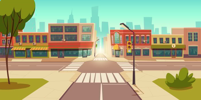 Urban street landscape, crossroads, traffic lights vector