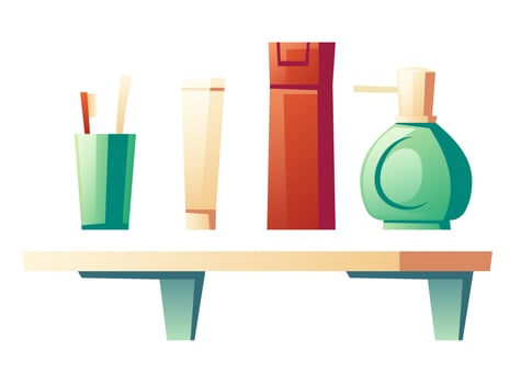 Vector bathroom shelf with cosmetic products