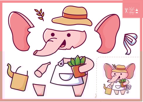 An elephant with a watering can. Dolphin with a ball. Cute animal. Vector illustration applique