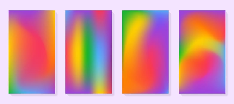 Set of rainbow gradient vertical backgrounds. Vector templates for social media posts and stories banners. Blurry abstract designs.