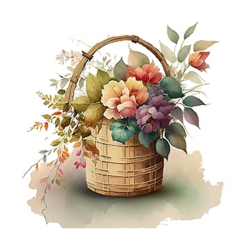 Watercolor Flowers Clipart vector, Easter Basket Png, Spring Floral Clip Art, Easter Sublimation Png, Watercolor Flower vector