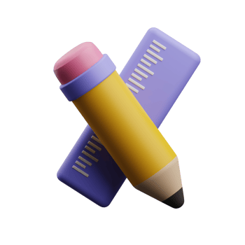 graphic designer pencil and ruler illustration 3d png