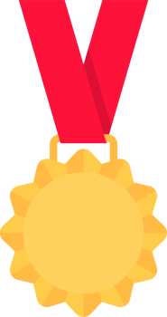 Gold medal with red ribbon in flat style png