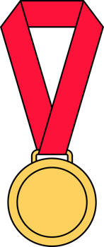 Gold medal with red ribbon in flat style png