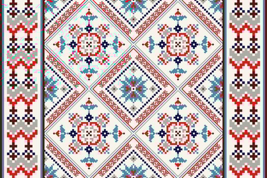 Floral Cross Stitch Embroidery on white background.geometric ethnic oriental pattern traditional.Aztec style abstract vector illustration.design for texture,fabric,clothing,wrapping,carpet,scarf,print