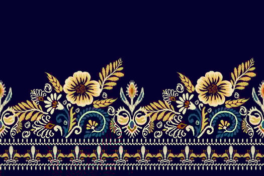 Ikat floral paisley embroidery on black background.Ikat ethnic oriental pattern traditional.Aztec style abstract vector illustration.design for texture,fabric,clothing,wrapping,decoration,sarong,print