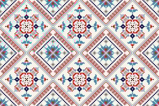 Floral Cross Stitch Embroidery on white background.geometric ethnic oriental seamless pattern traditional.Aztec style abstract vector illustration.design for texture,fabric,clothing,wrapping,carpet.