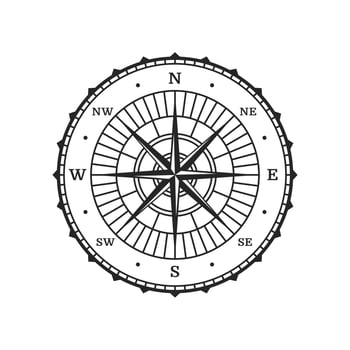 Compass, wind rose navigation, geography symbol vector