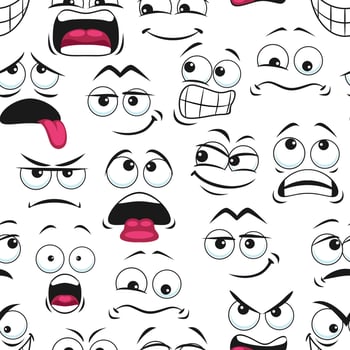 Cartoon sad emoji faces seamless pattern, smiles vector