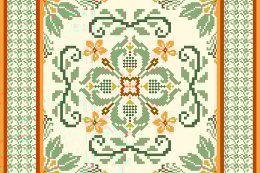 Floral Cross Stitch Embroidery on white background.geometric ethnic oriental pattern traditional.Aztec style abstract vector illustration.design for texture,fabric,clothing,wrapping,decoration,carpet.