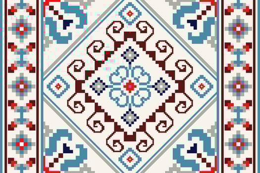 Floral Cross Stitch Embroidery on white background.geometric ethnic oriental pattern traditional.Aztec style abstract vector illustration.design for texture,fabric,clothing,wrapping,carpet,scarf,print