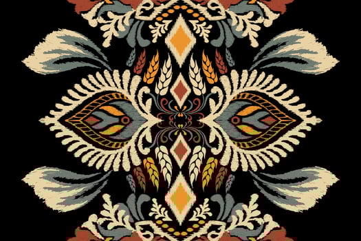 Ikat floral paisley embroidery on black background.Ikat ethnic oriental pattern traditional.Aztec style abstract vector illustration.design for texture,fabric,clothing,wrapping,decoration,scarf,carpet