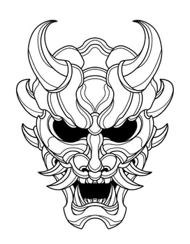 Japnese oni mask devil hand drawn illustration vector