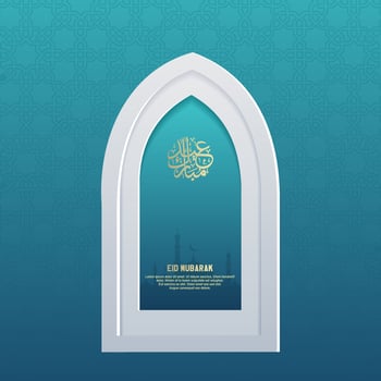 islamic greeting eid mubarak card square background black gold color design for islamic party vector