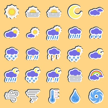 Sticker set of weather. Weather elements symbol. Good for prints, web, smartphone app, posters, infographics, logo, sign, etc. vector