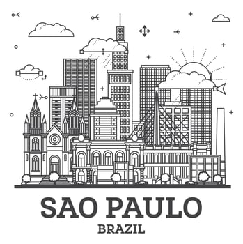 Outline Sao Paulo Brazil City Skyline with Modern Buildings Isolated on White. Sao Paulo Cityscape with Landmarks. vector