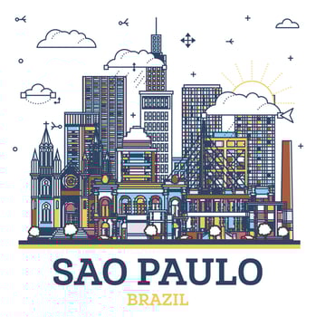 Outline Sao Paulo Brazil City Skyline with Modern Colored Buildings Isolated on White. Sao Paulo Cityscape with Landmarks. vector
